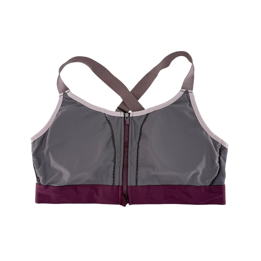 Fabletics FULL‎ ZIP FRONT HIGH SUPPORT Sports Bra XL Purple Gray Cross Back Gym